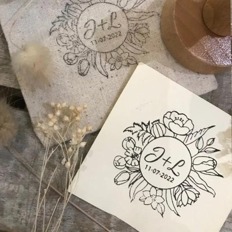 TAMPON MARIAGE PERSONNALISABLE COURONNE FLORALE - Wantit