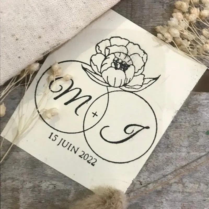 TAMPON MARIAGE PERSONNALISABLE ALLIANCES ET PIVOINES - Wantit