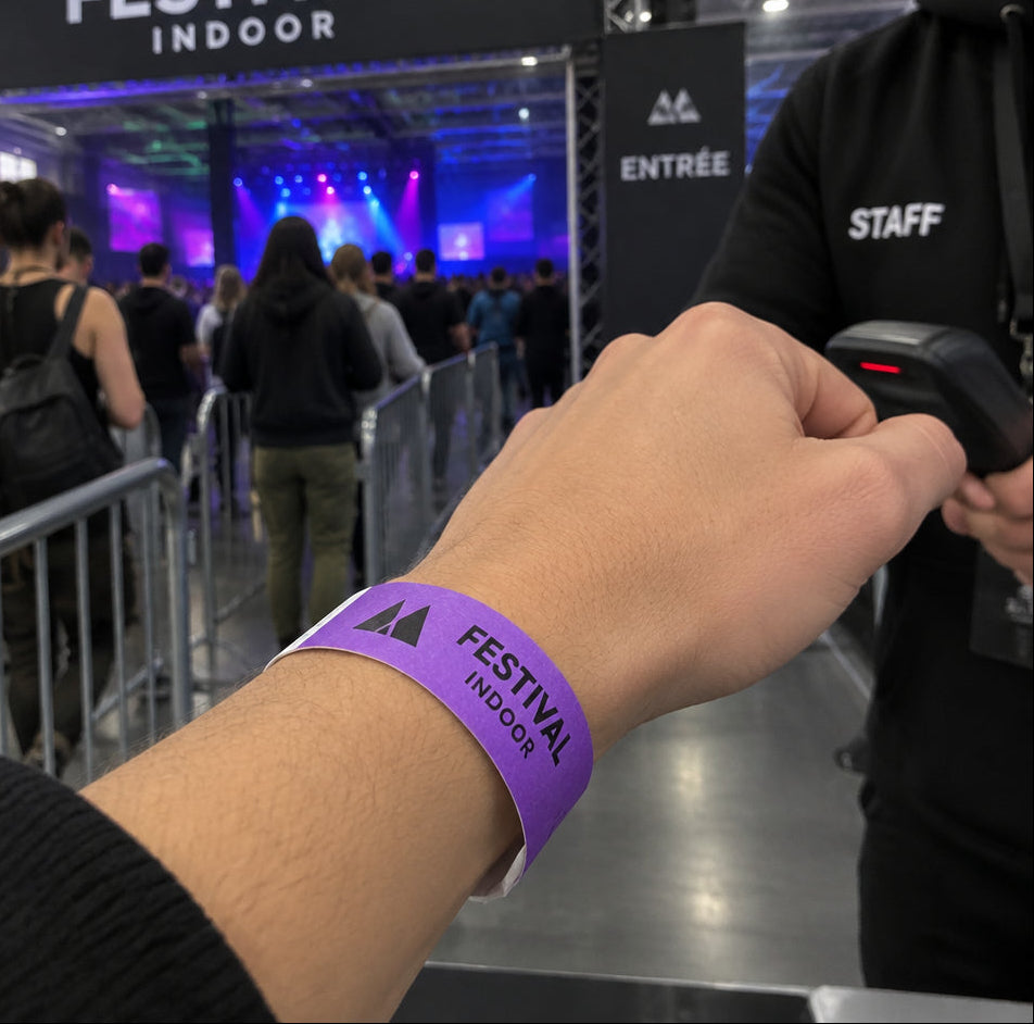 Bracelet tyvek Fermeture adhésive sécuritaire - Impression digitale haute définition délai express festival Montpellier