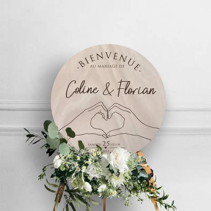 pancarte bienvenue ronde décoration mariage bois montpellier