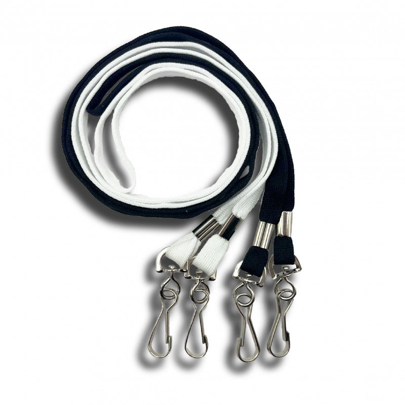 Cordon double mousqueton, coloris blanc et noir