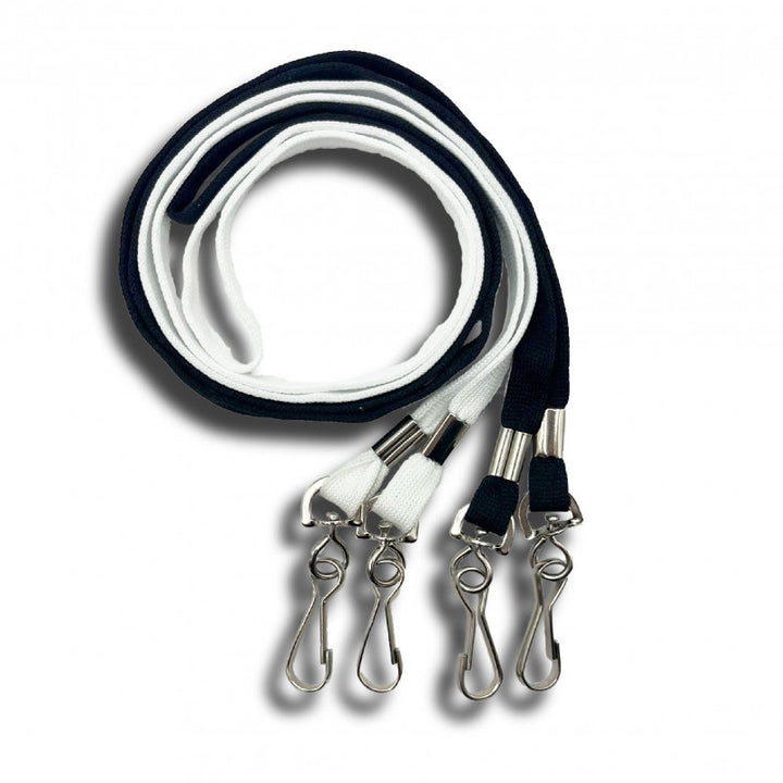 Cordon double mousqueton, coloris blanc et noir